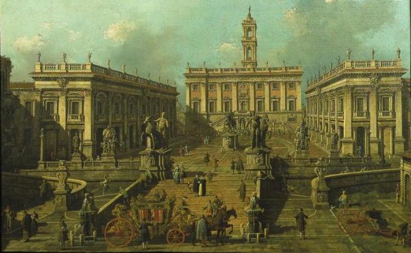 View Of Rome The Piazza Del Campidoglio And The Cordonata by Giovanni Antonio Canal (called Canaletto)