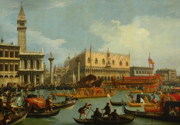 Return Of The Bucintoro To The Molo On Ascension Day by Giovanni Antonio Canal (called Canaletto)