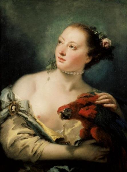 A Young Woman With A Macaw by Giovanni Battista Tiepolo