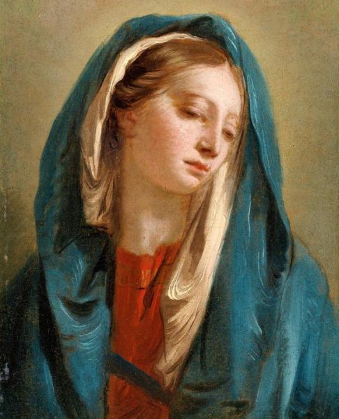 The Madonna Facing Front And Wearing A Blue Cloak by Giovanni Battista Tiepolo