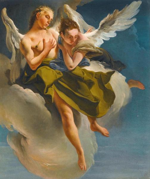 Two Angels In Flight by Giovanni Battista Tiepolo