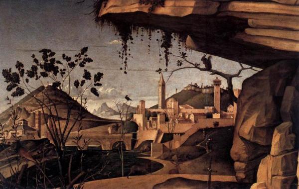 St Jerome Reading In The Countryside (detail) by Giovanni Bellini