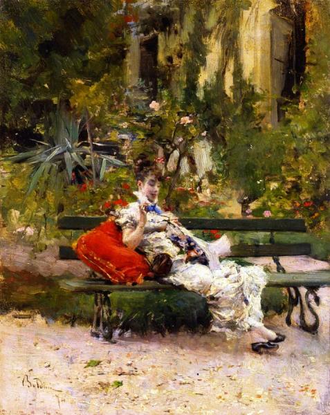 Berthe Sewing In The Garden by Giovanni Boldini
