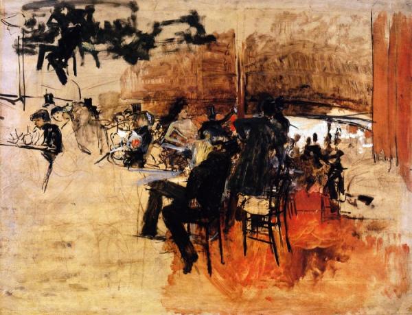 Café Scene (study For "the Red Cafe") by Giovanni Boldini