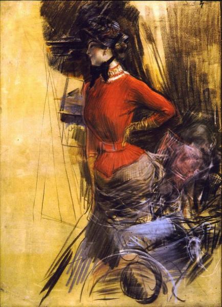 Lady In Red Coat by Giovanni Boldini