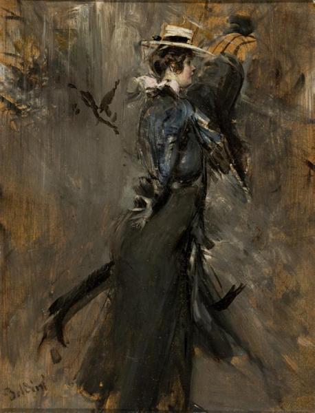 Lady Wearing A Straw Bonnet by Giovanni Boldini