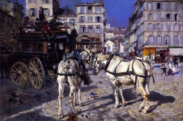 Omnibus In The Place Pigalle by Giovanni Boldini