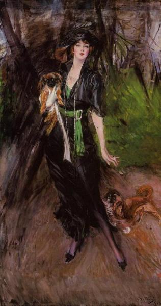 Portrait Of A Lady, Lina Bilitis, With Two Pekinese by Giovanni Boldini