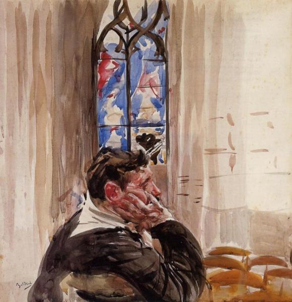 Portrait Of A Man In Church by Giovanni Boldini