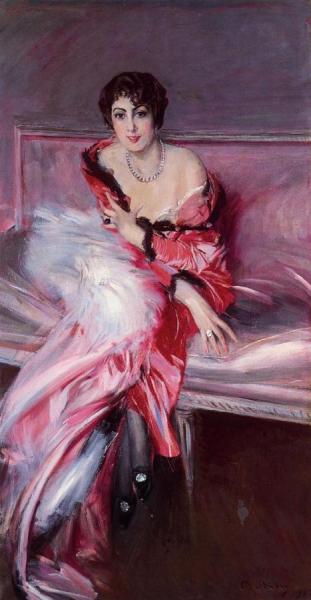 Portrait Of Madame Julliard In Red by Giovanni Boldini