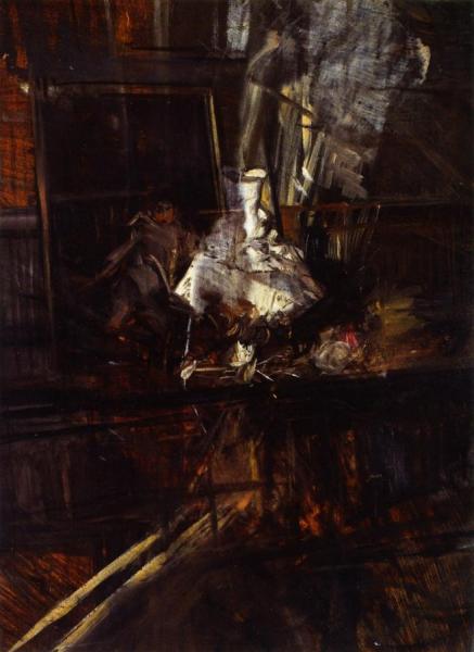 Studio Interior With The Portrait Of Young Subercaseaux by Giovanni Boldini