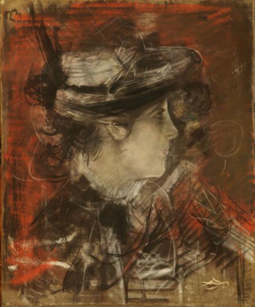 Giovanni Boldini Testa Di Donna Su Fondo Rosso
