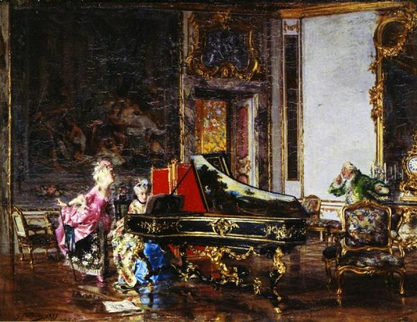 Two Women In Eighteenth-century Costume At The Piano by Giovanni Boldini