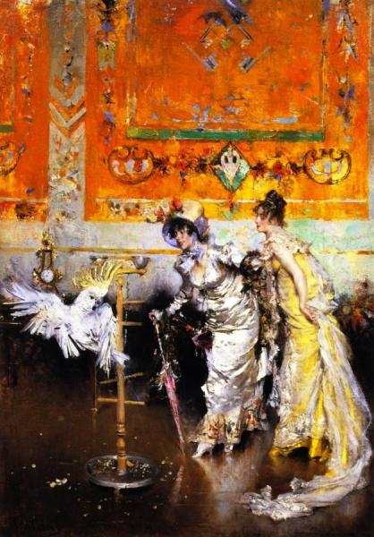 Two Women With A Parrot by Giovanni Boldini