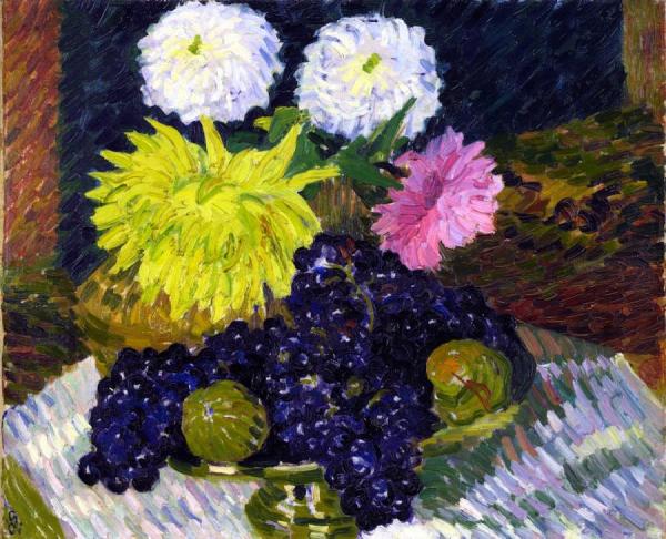 Dahlias And Grapes by Giovanni Giacometti Oil Painting Reproductions
