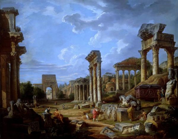 Giovanni Paolo Panini A Capriccio Of The Roman Forum