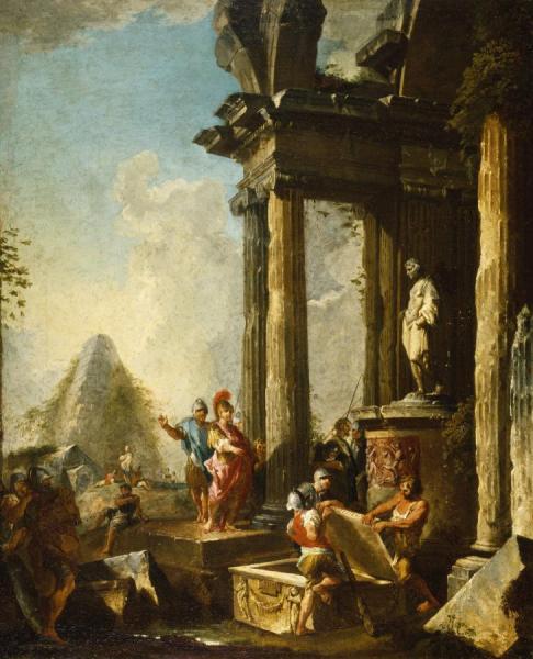 Alexander The Great At The Tomb Of Achilles, Ca. 1718-1719 by Giovanni Paolo Panini Oil Painting Reproductions