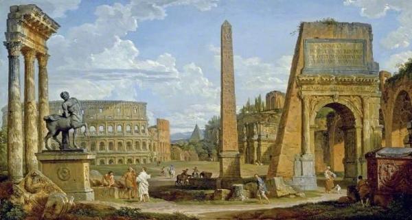 Giovanni Paolo Panini Capriccio Of Roman Ruins With The Colosseum
