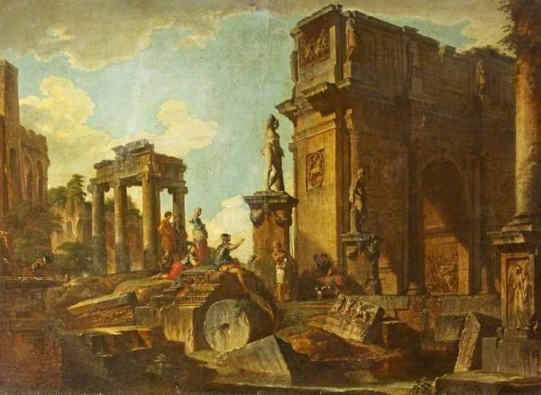 Classical Ruins With The Arch Of Constantine by Giovanni Paolo Panini Oil Painting Reproductions