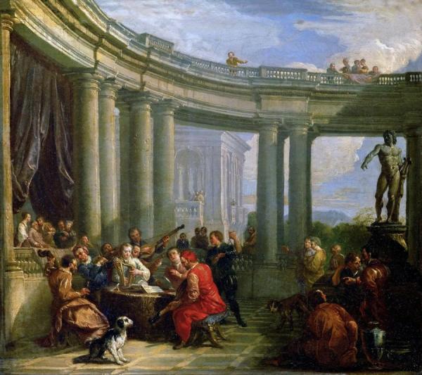 Concert In A Circular Gallery by Giovanni Paolo Panini