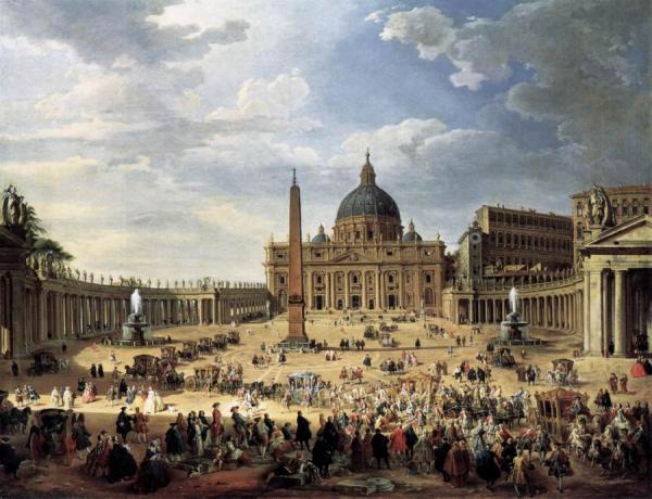 Departure Of The Duc De Choiseul From The Piazza Di San Pietro by Giovanni Paolo Panini Oil Painting Reproductions