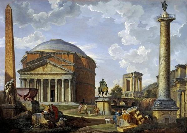 Fantasy View With The Pantheon And Other Monuments Of Ancient Rome by Giovanni Paolo Panini Oil Painting Reproductions
