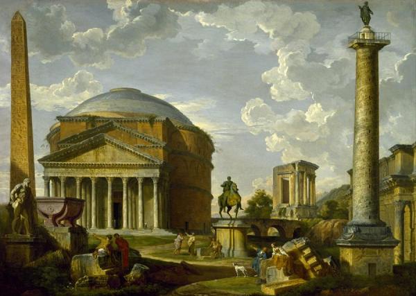Fantasy View With The Pantheon And Other Monuments Of Ancient Rome by Giovanni Paolo Panini Oil Painting Reproductions