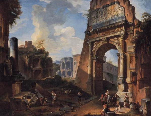 Ideal Landscape With The Titus Arch by Giovanni Paolo Panini