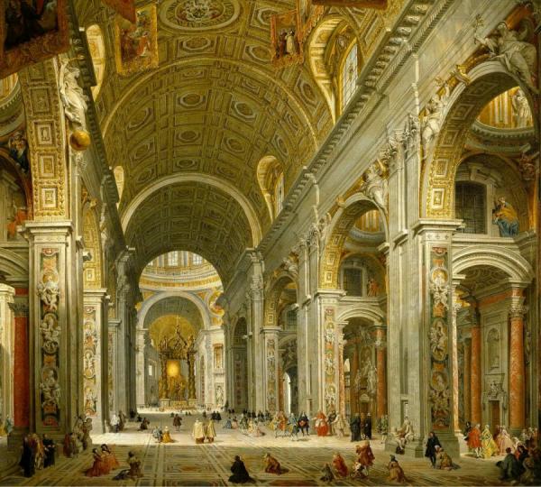 Interior Of St Peter's In Rome by Giovanni Paolo Panini Oil Painting Reproductions