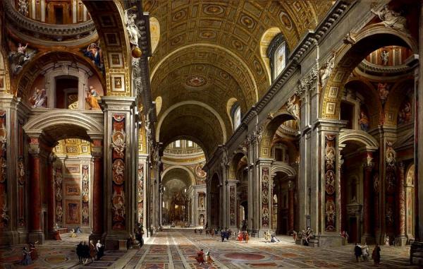 Interior Of St Peter's In Rome by Giovanni Paolo Panini Oil Painting Reproductions