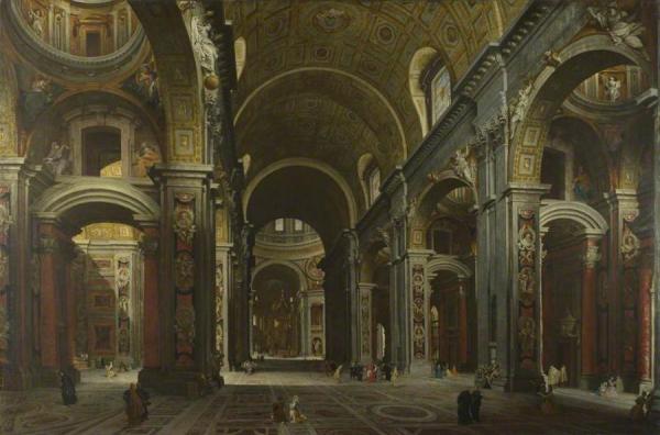 Interior Of St Peter's In Rome by Giovanni Paolo Panini Oil Painting Reproductions
