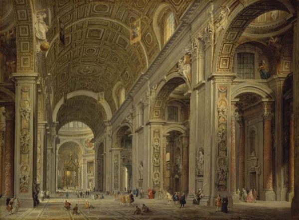 Interior Of St Peter's In Rome by Giovanni Paolo Panini Oil Painting Reproductions