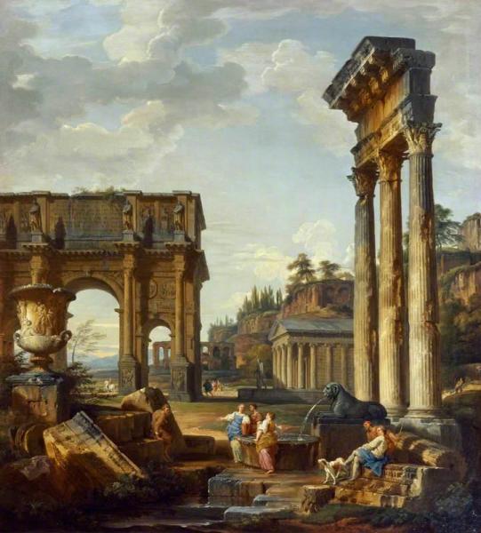 Landscape With The Arch Of Constantine by Giovanni Paolo Panini Oil Painting Reproductions
