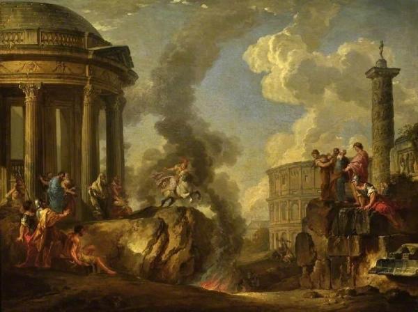 Marcus Curtius Leaping Into The Gulf by Giovanni Paolo Panini Oil Painting Reproductions