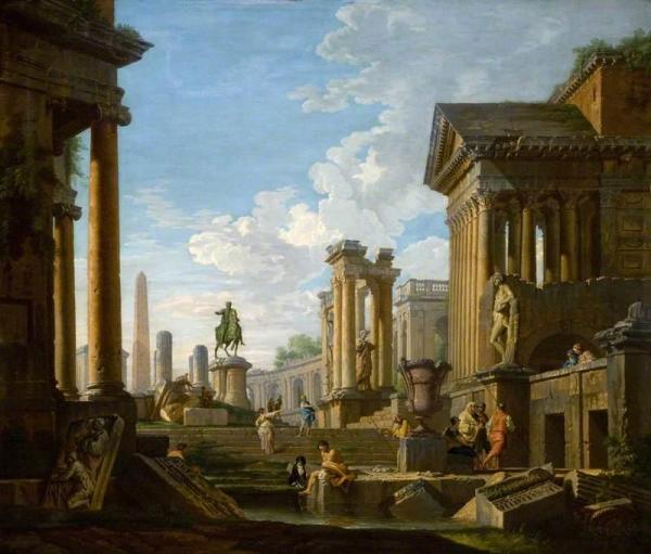 Roman Ruins And Figures by Giovanni Paolo Panini Oil Painting Reproductions