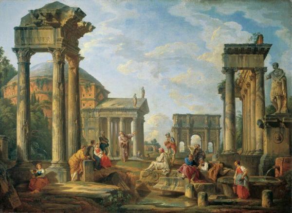 Roman Ruins With A Prophet by Giovanni Paolo Panini