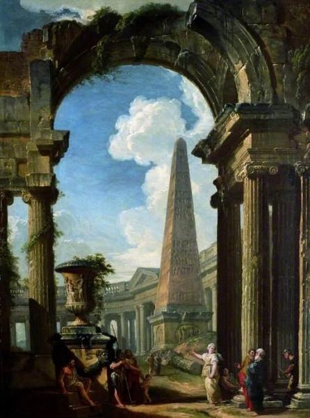 Ruins Of A Temple With A Sibyl by Giovanni Paolo Panini