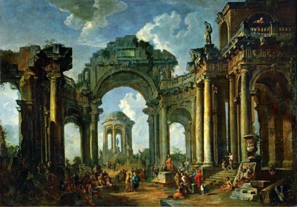 Sermon Of The Apostle Amongst Ancient Ruins by Giovanni Paolo Panini