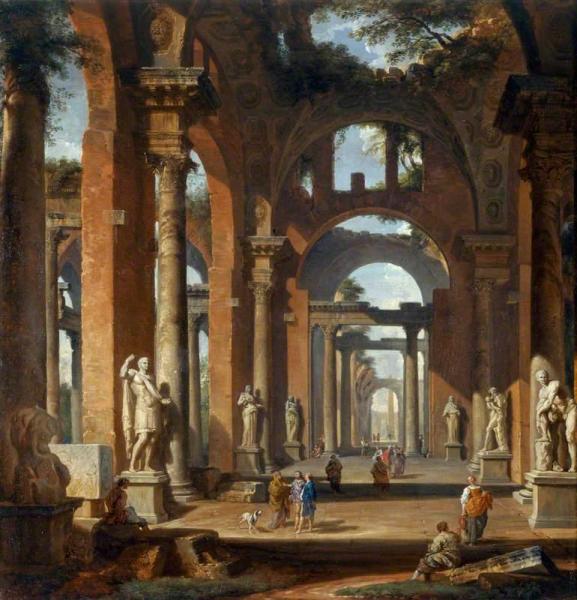 Statues In A Ruined Arcade by Giovanni Paolo Panini Oil Painting Reproductions