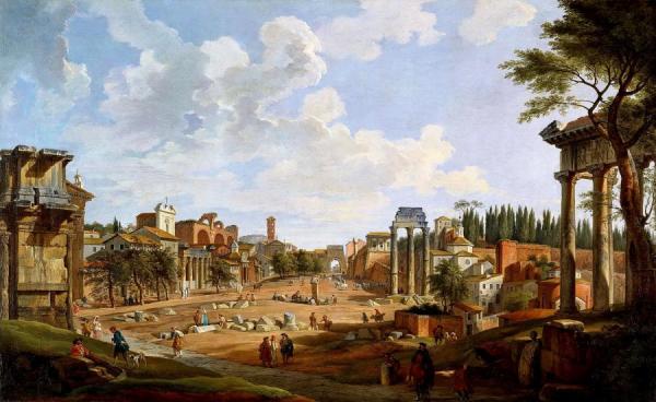 View Of The Roman Forum by Giovanni Paolo Panini Oil Painting Reproductions
