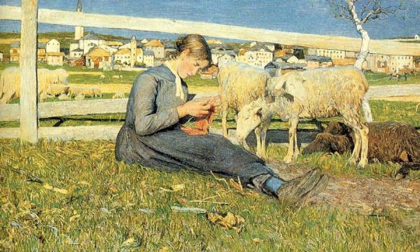 Ragazza Che Fa La Calza by Giovanni Segantini