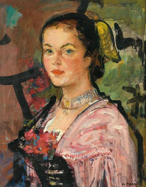 Portrait Of A Young Woman In Traditional Costume by Gisbert Palmie