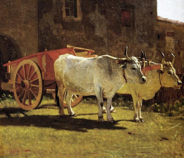 Oxen And Cart by Giuseppe Abbati Oil Painting Reproductions