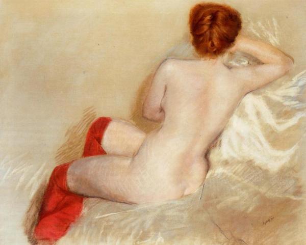 Giuseppe De Nittis Nude With Red Stockings