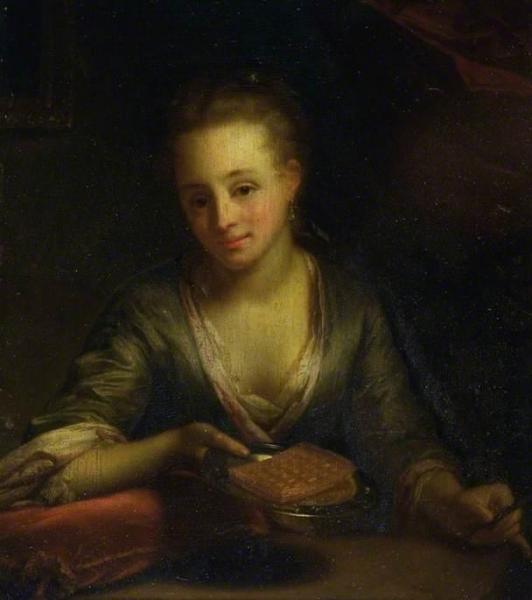 A Lady Holding A Plate by Godfried Schalcken