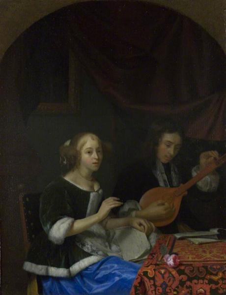 A Woman Singing And A Man With A Cittern by Godfried Schalcken