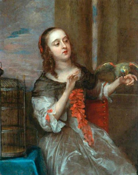 A Lady With A Parrot On Her Left Hand by Gonzales Coques
