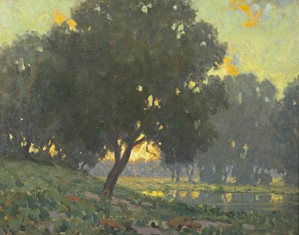 A Peaceful Pond At Sunset by Granville Redmond