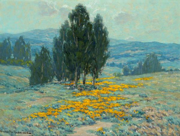 California Landscape With Poppies And Eucalyptus by Granville Redmond Oil Painting Reproductions