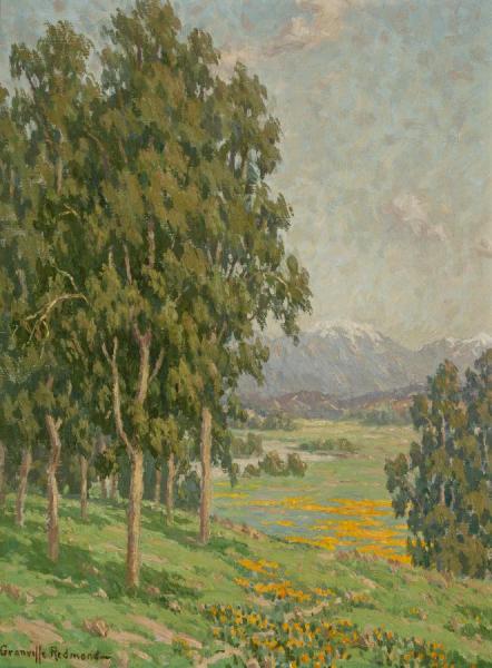 California Wildflowers And Distant Snow Capped Mountains by Granville Redmond